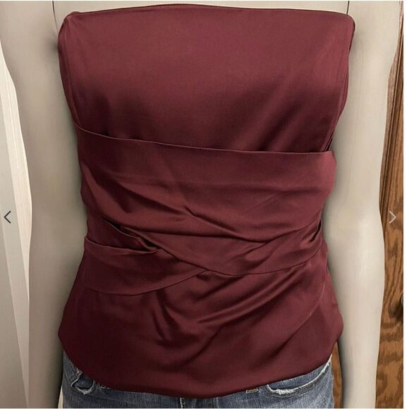 BCBGmaxazria Y2k Wine/Burgundy Sateen Corset Top - Small - Picture 2 of 8